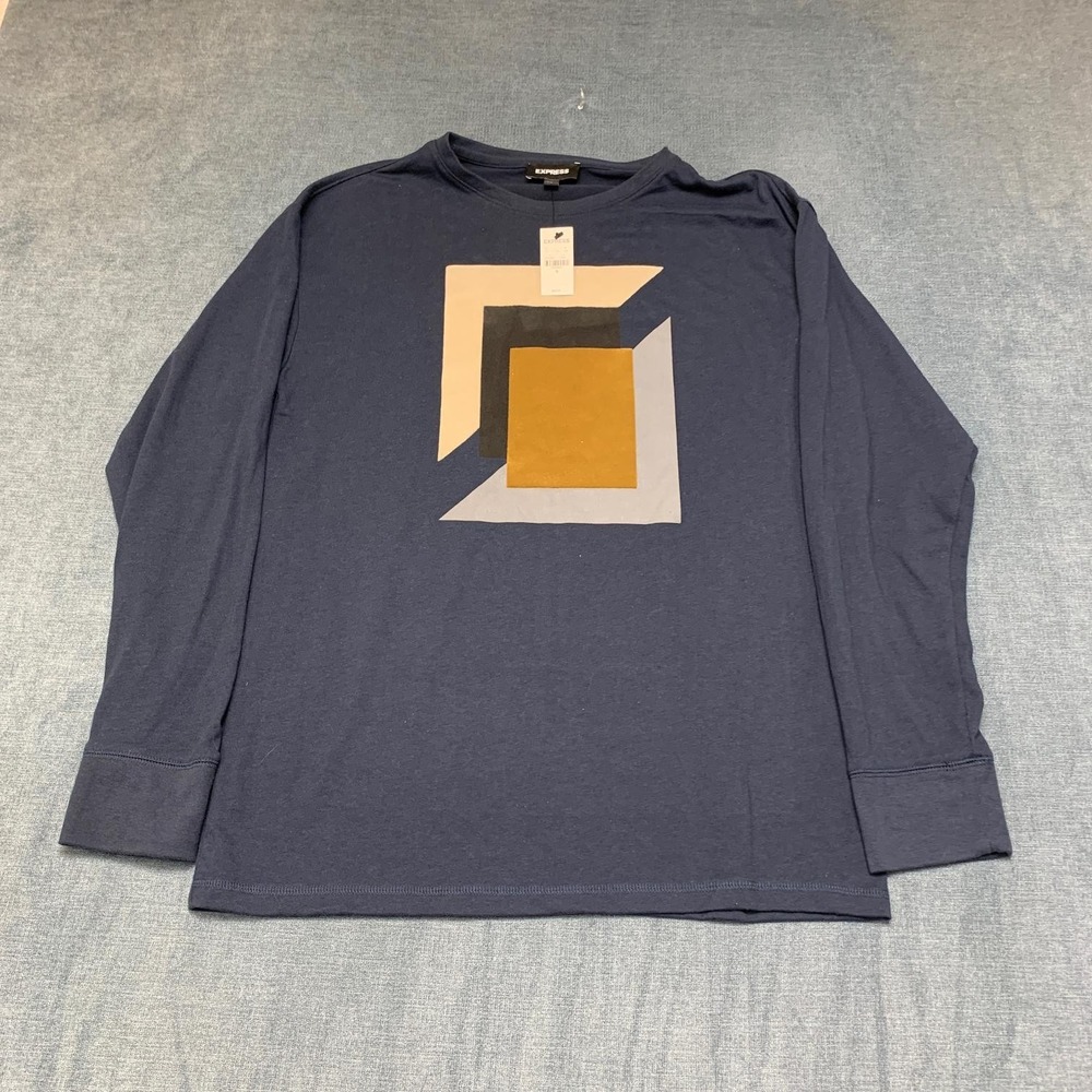 Express Shirt Mens Small Navy Blue Abstract Geometric Everyday Wear Casual